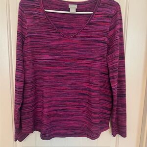 Chico's Women Long Sleeve V-Neck Knit Top Blouse Shirt Size 1 US Medium
